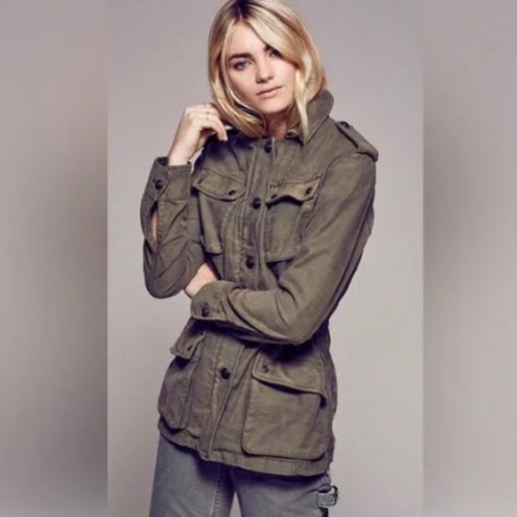 Free People Not Your Brothers Surplus Jacket Utility Military Green Size S EUC - Picture 1 of 11